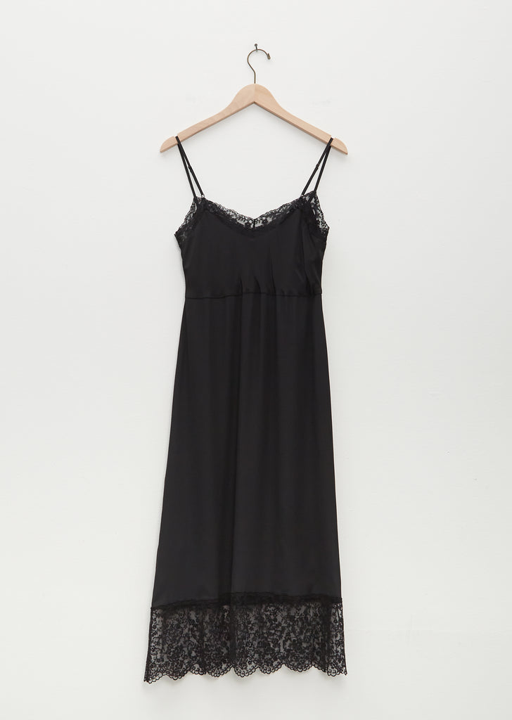 Slip Dress W/ Deep Lace Trim — Black