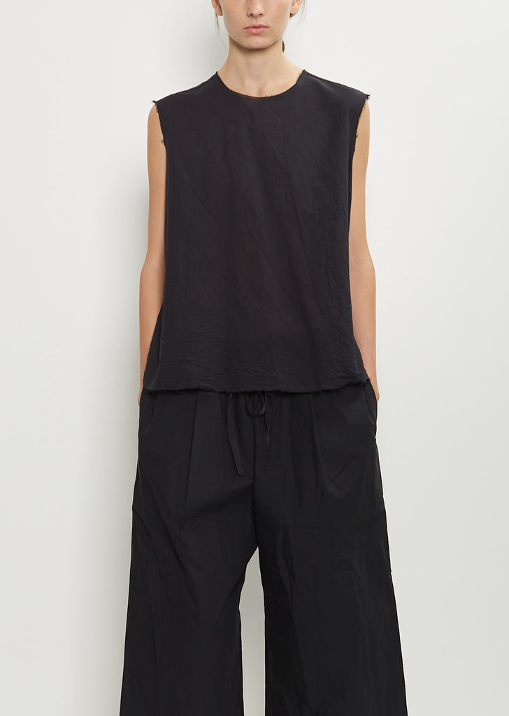 V-Back Sleeveless Cotton OE Top — Black