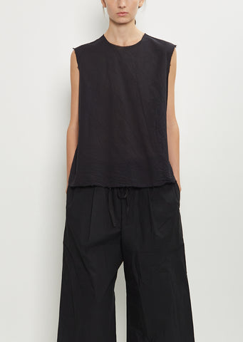 V-Back Sleeveless Cotton OE Top — Black