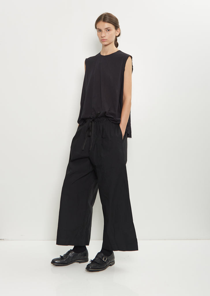 Deep Pockets Waxed Cotton Wide Leg Pants
