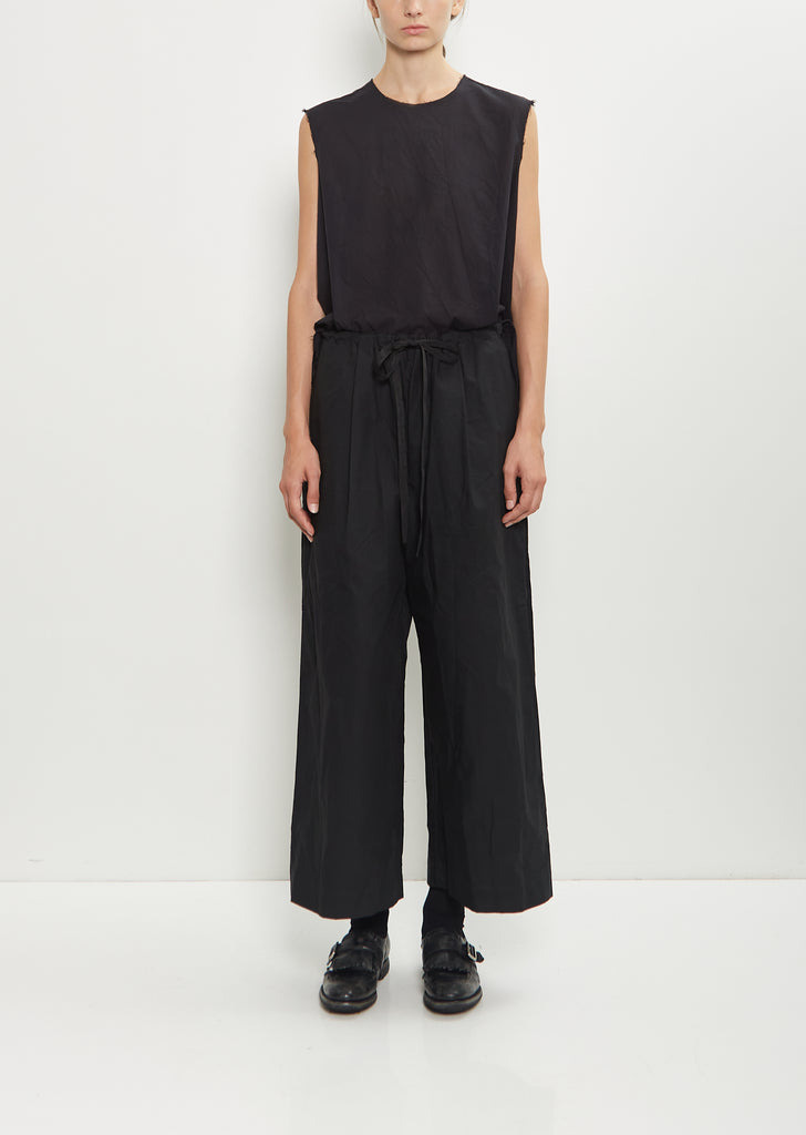 Deep Pockets Waxed Cotton Wide Leg Pants