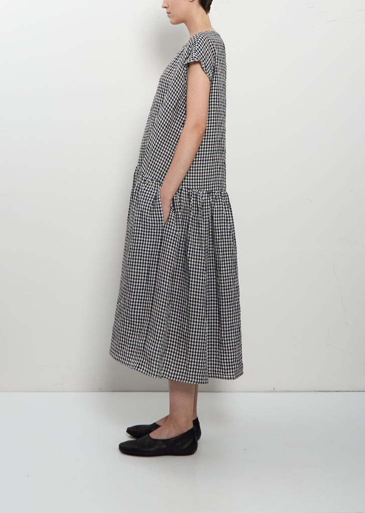 Linen Vichy Check Gathered Dress
