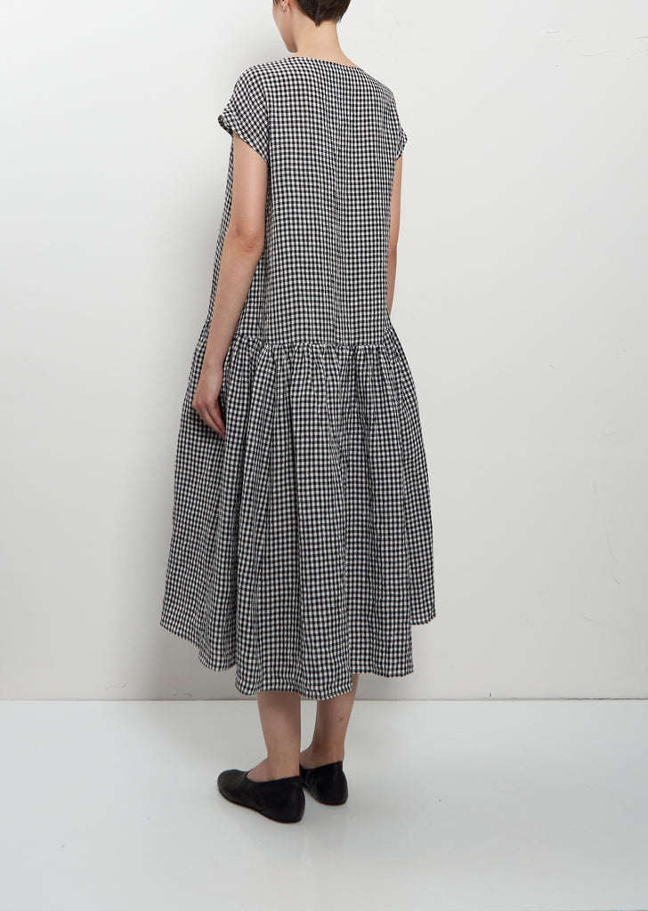 Linen Vichy Check Gathered Dress