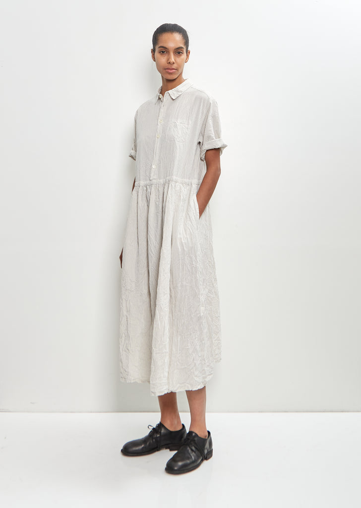 Cotton Linen Stripe Short Sleeve Dress