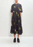 Cotton Summer Botanical Print Dress — Black