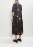 Cotton Summer Botanical Print Dress — Black