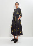 Cotton Summer Botanical Print Dress — Black