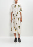 Cotton Summer Botanical Print Dress — Ivory