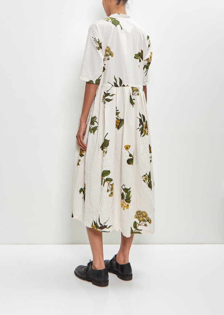 Cotton Summer Botanical Print Dress — Ivory