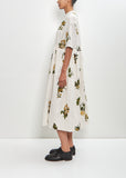 Cotton Summer Botanical Print Dress — Ivory