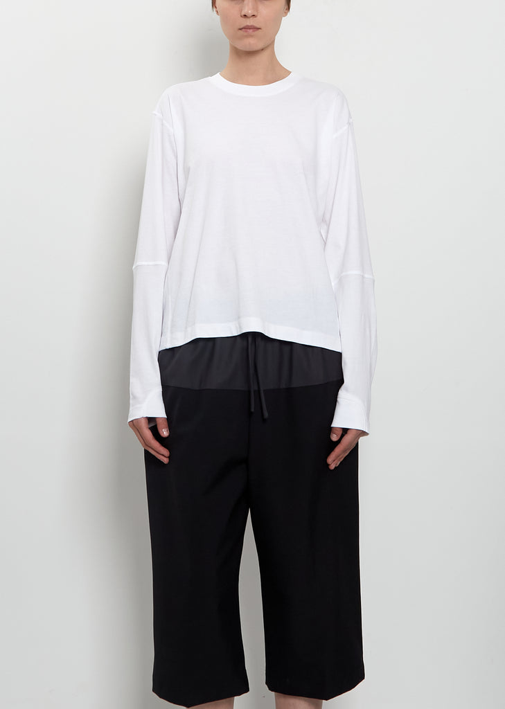 Coverstitch Long Sleeve Cotton T-Shirt — Optic White