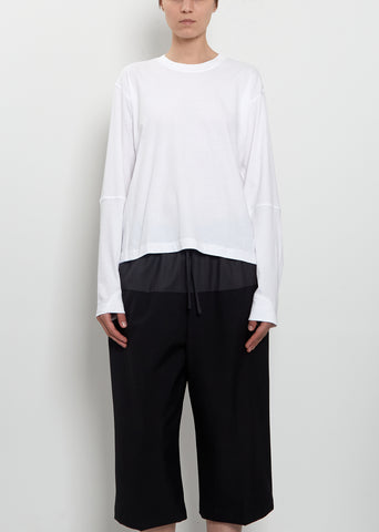 Coverstitch Long Sleeve Cotton T-Shirt — Optic White