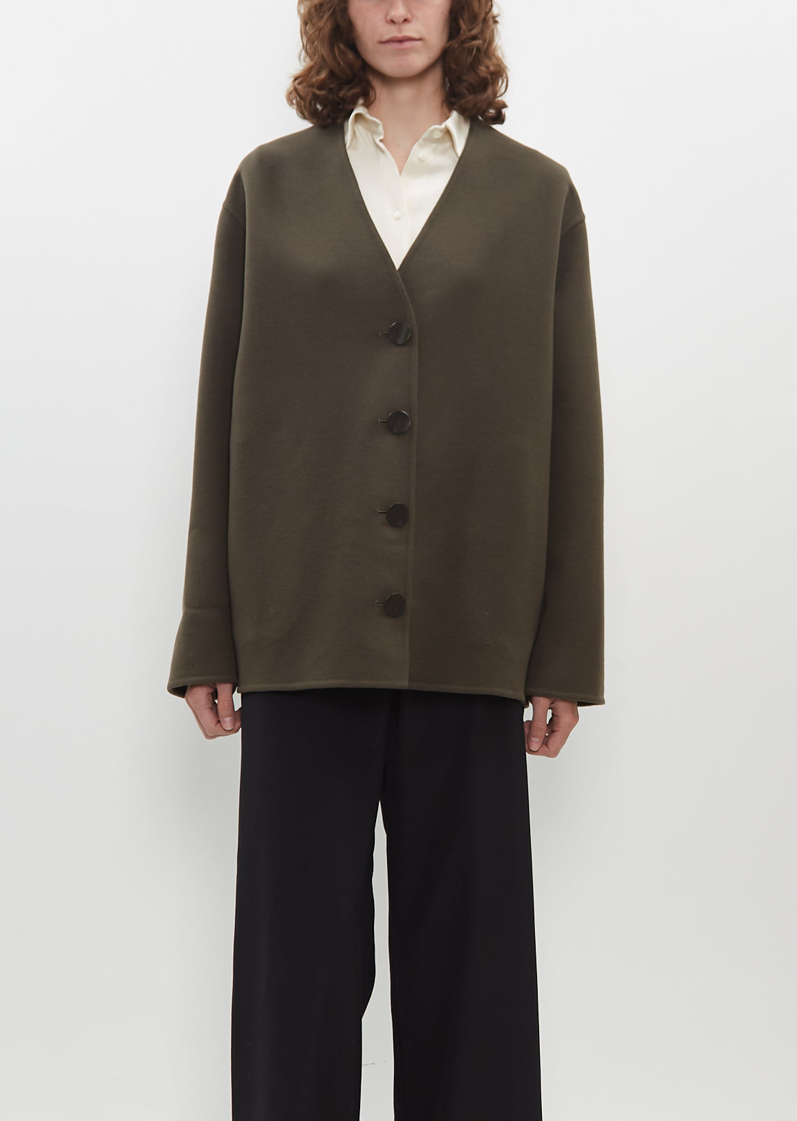 クラネ　CLANE　UP NECK OVER DOUBLE COAT Carter Double Face V-Neck Jacket – La Garçonne