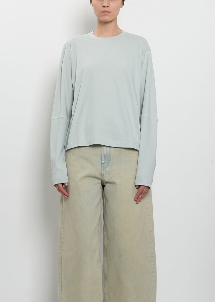 Coverstitch Long Sleeve Cotton T-Shirt — Sea Glass