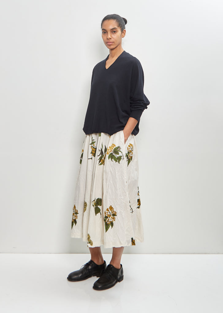 Cotton Summer Botanical Print Skirt — Ivory