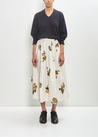 Cotton Summer Botanical Print Skirt — Ivory