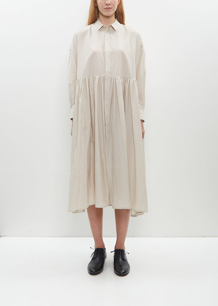 Random Pleated Baggy Shirt Dress — Off Gray