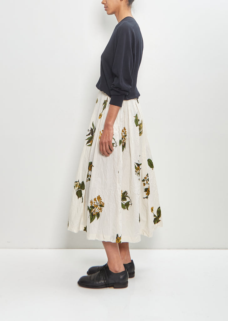 Cotton Summer Botanical Print Skirt — Ivory