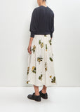 Cotton Summer Botanical Print Skirt — Ivory