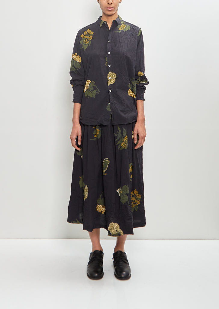 Cotton Summer Botanical Print Blouse — Black