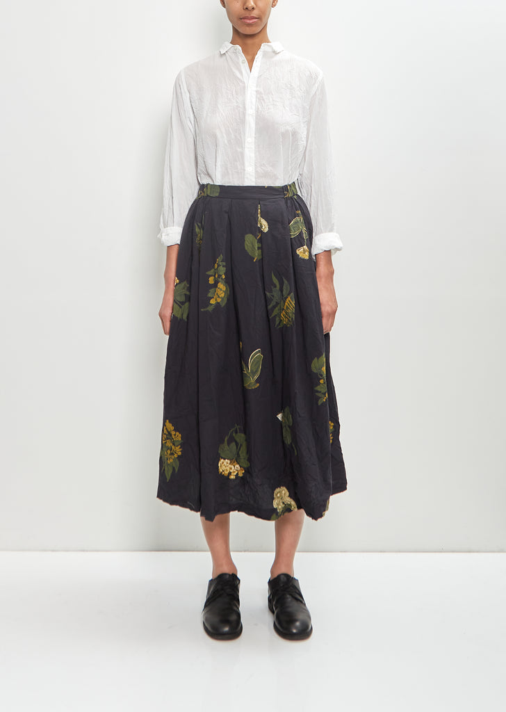 Cotton Summer Botanical Print Skirt — Black