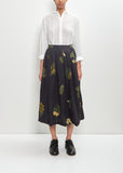 Cotton Summer Botanical Print Skirt — Black