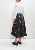 Cotton Summer Botanical Print Skirt — Black