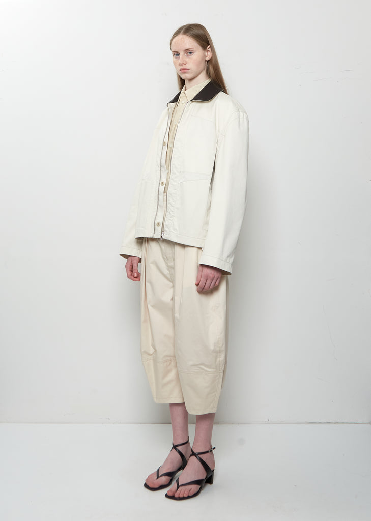 Leather Collar Cotton Twill Blouson