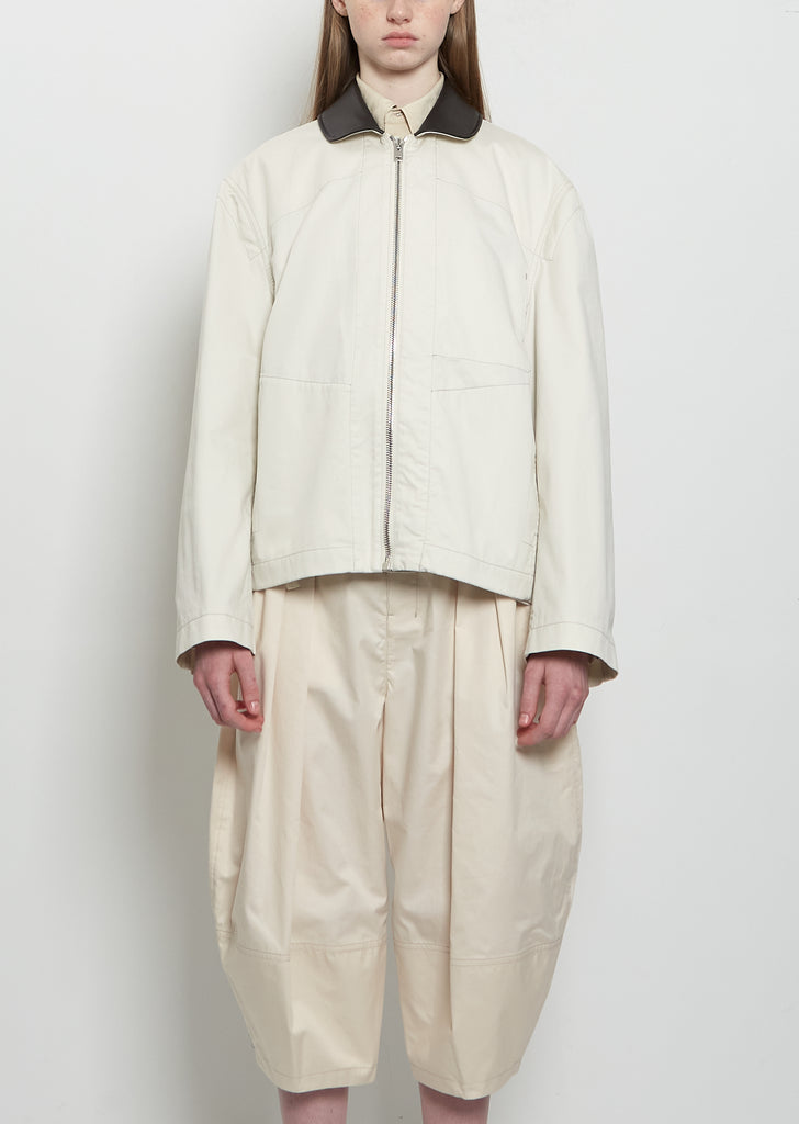 Leather Collar Cotton Twill Blouson