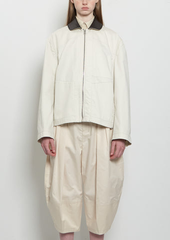 Leather Collar Cotton Twill Blouson