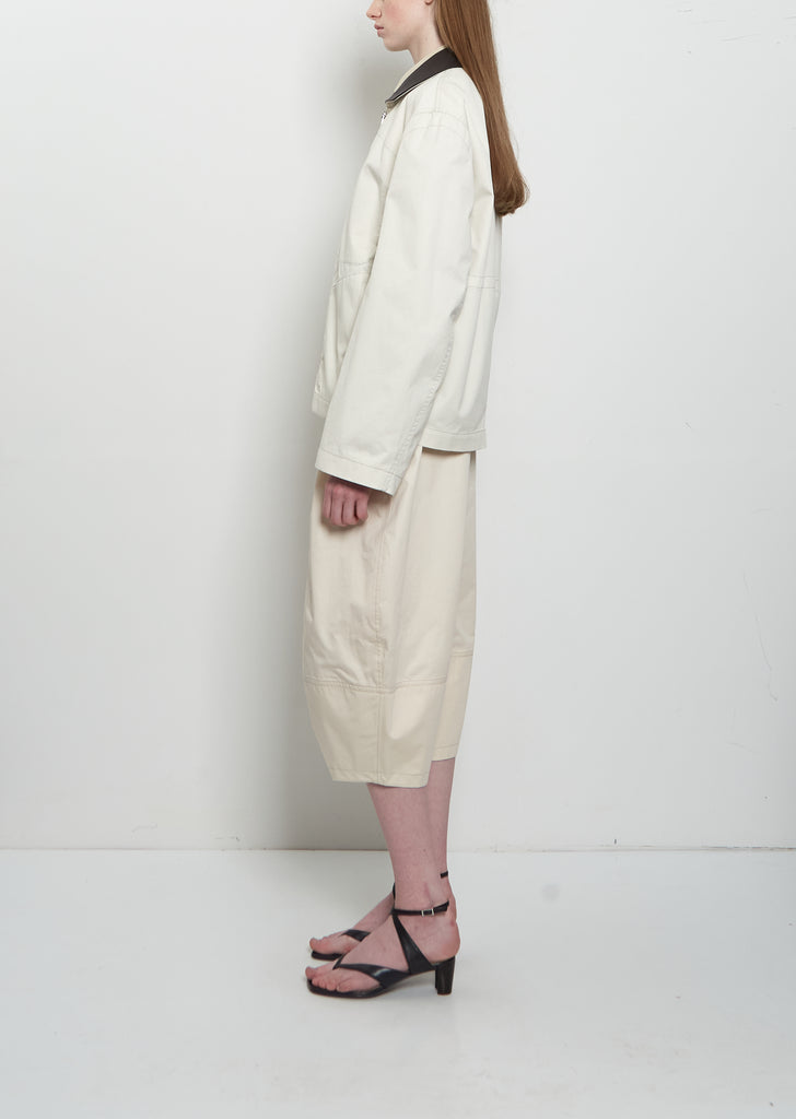 Leather Collar Cotton Twill Blouson