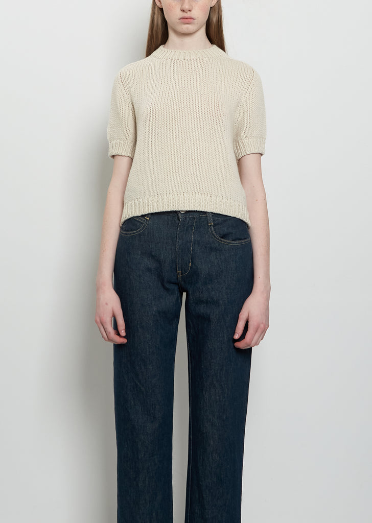 Peggy Short Sleeve Light Cashmere Sweater — Latte