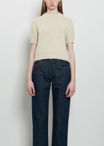 Peggy Short Sleeve Light Cashmere Sweater — Latte
