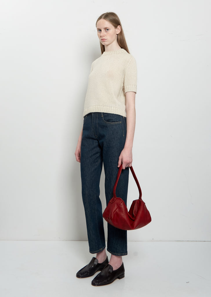Handle Leather Bag, Small — Red
