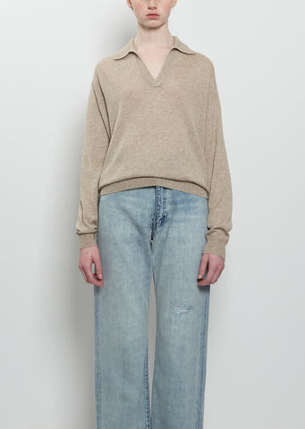 Cashmere Silk Knit Skipper Polo — Top Beige