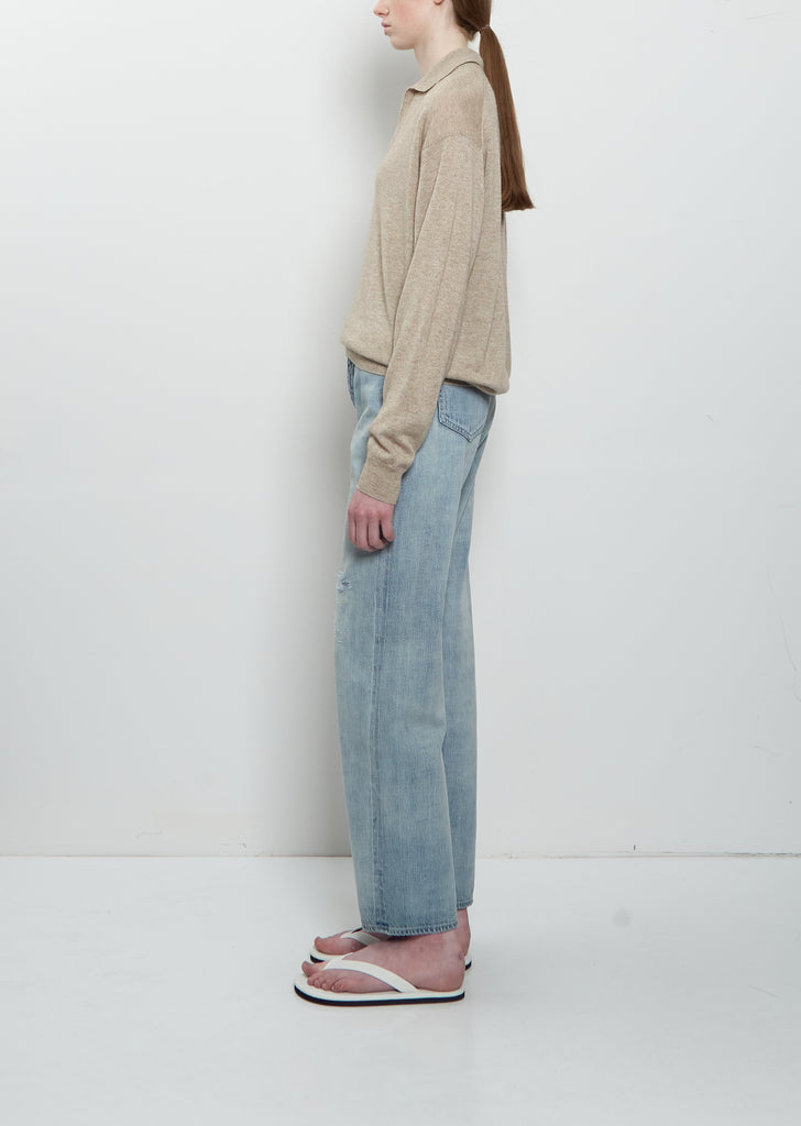 Cashmere Silk Knit Skipper Polo — Top Beige