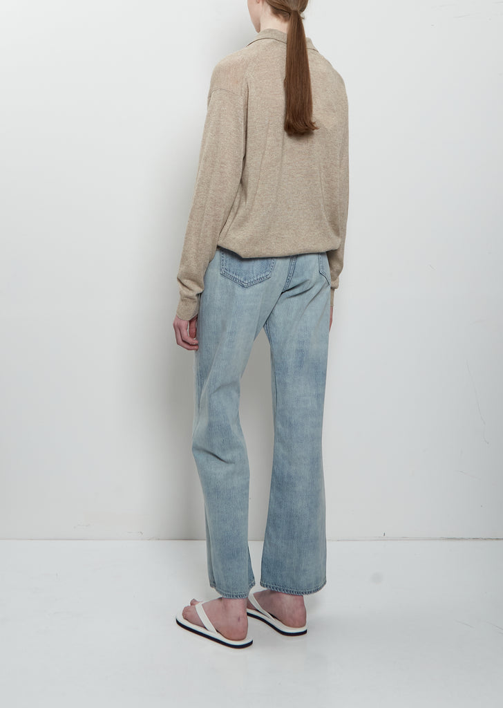 Cashmere Silk Knit Skipper Polo — Top Beige