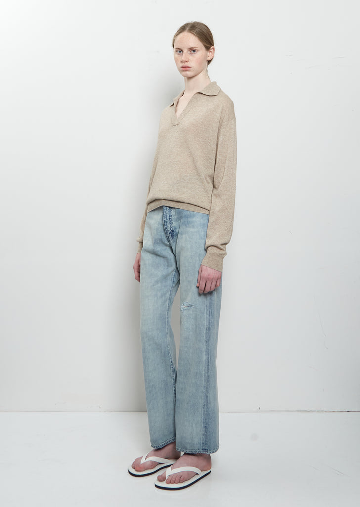 Cashmere Silk Knit Skipper Polo — Top Beige