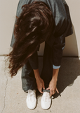 Leather Lace-Up Trainer — Pearl