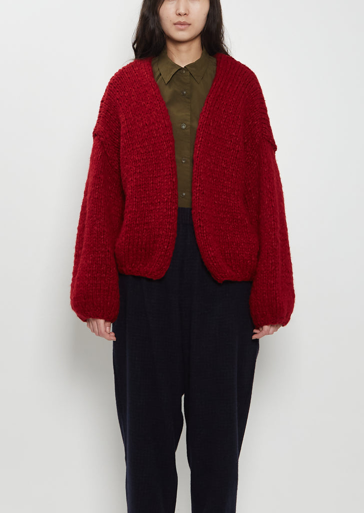 Short Hand-Knitted Wool Cashmere Cardigan