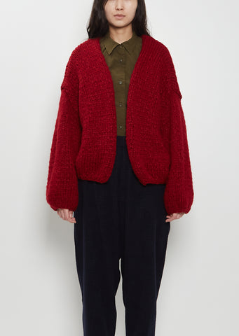 Short Hand-Knitted Wool Cashmere Cardigan