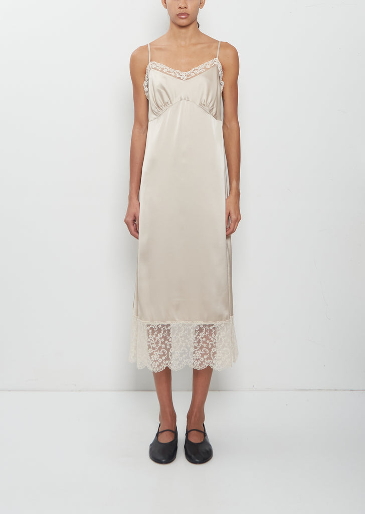 Lace Trim Satin Slip Dress — Oyster