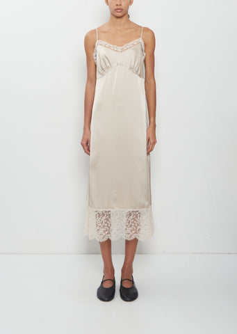 Lace Trim Satin Slip Dress — Oyster