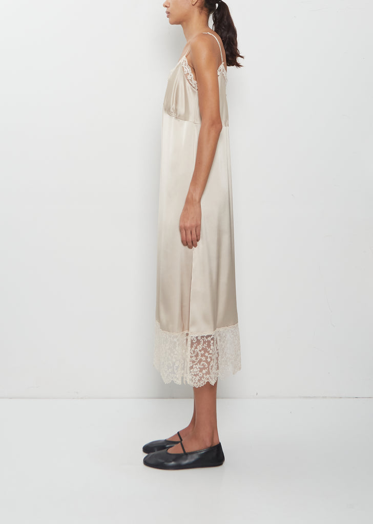 Lace Trim Satin Slip Dress — Oyster