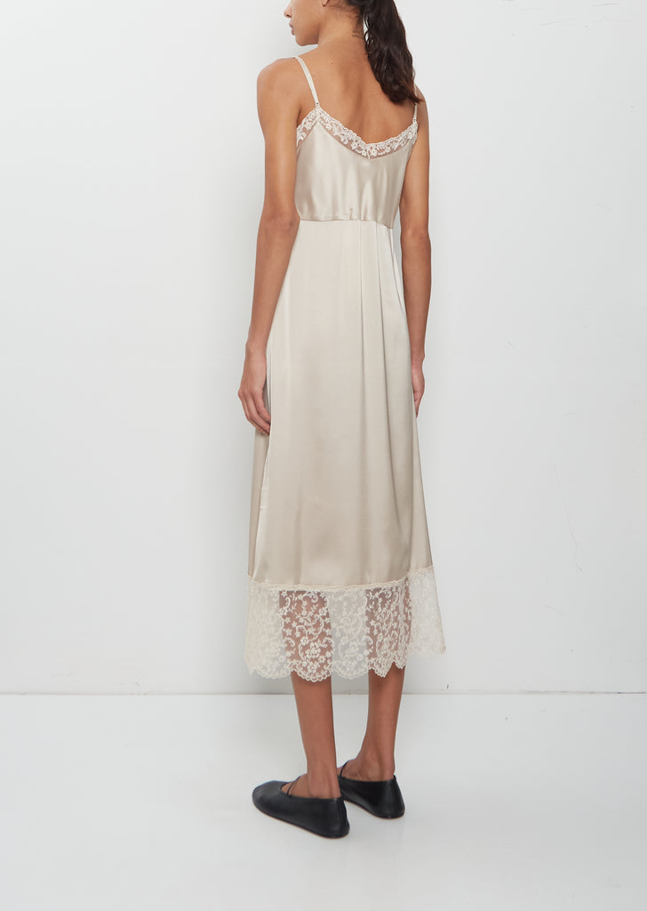 Lace Trim Satin Slip Dress — Oyster
