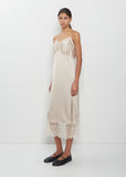 Lace Trim Satin Slip Dress — Oyster