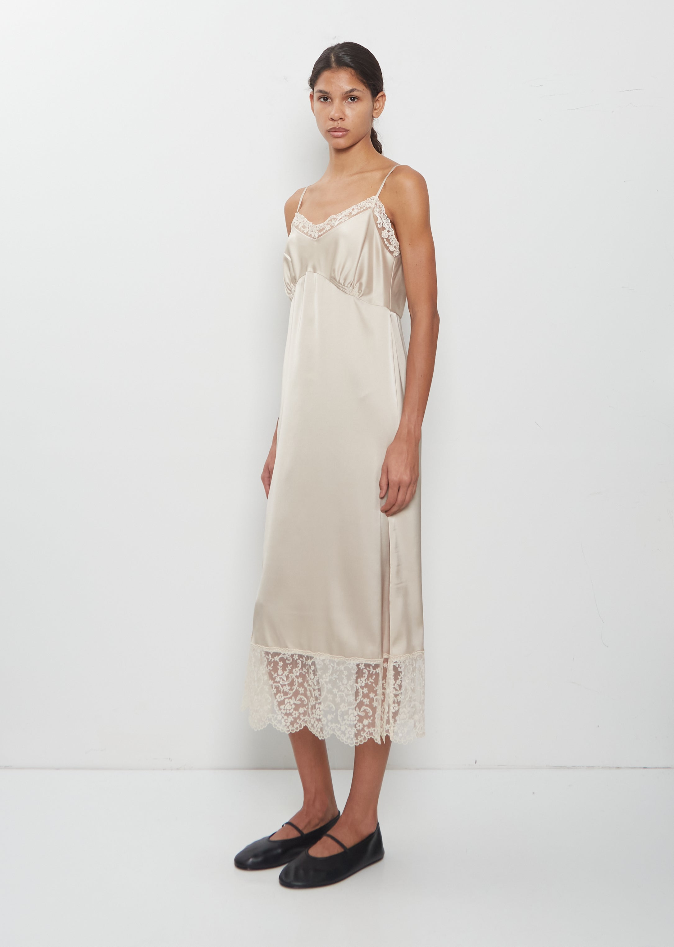 Lace Trim Satin Slip Dress — Oyster – La Garçonne