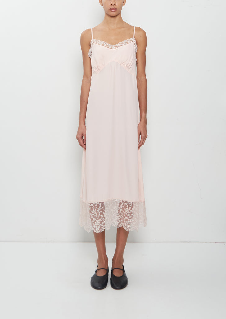 Silk Blend Lace Trim Slip Dress — Soft Pink