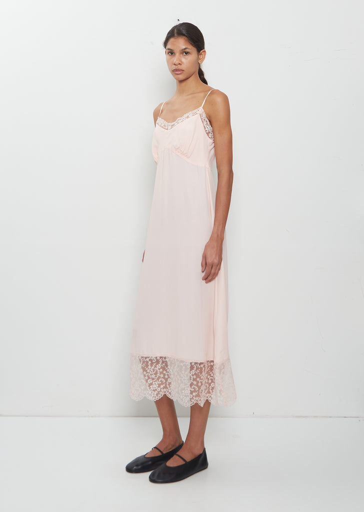 Silk Blend Lace Trim Slip Dress — Soft Pink