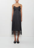 Lace Trim Satin Slip Dress — Black